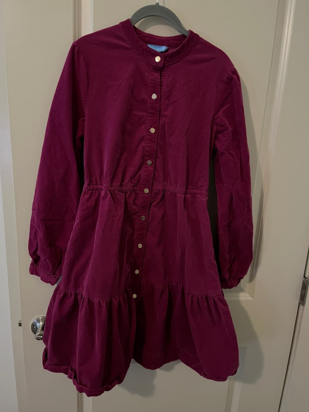 Draper James Burgundy Button-Front Tiered Dress coquette whimsigoth corduroy
